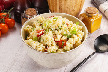 Vegan cuisine couscous with vegetables