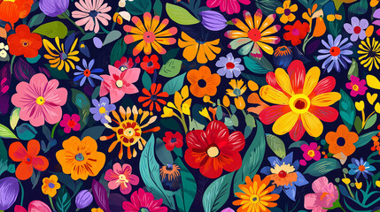 Mexican Easter fiesta with vibrant papel picado decorations and folk-art inspired patterns, creating a festive, cultural, and joyful atmosphere.
