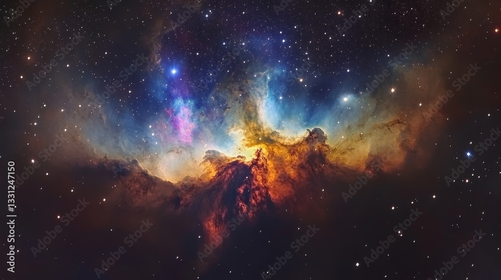 Wall mural galaxy background, with stars and colorful nebula clouds. outer space astronomy image showing an int