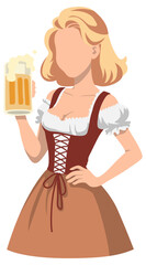 Oktoberfest Girl Wearing Dirndl Dress, Holding Beer Mug.