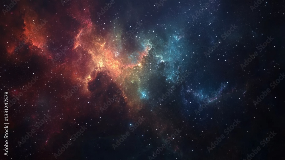 Wall mural galaxy background, with stars and colorful nebula clouds. outer space astronomy image showing an int