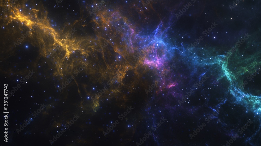 Wall mural galaxy background, with stars and colorful nebula clouds. outer space astronomy image showing an int