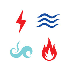 Four Elements Energy Symbol Vector Set.