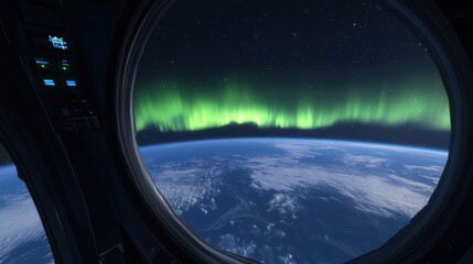 Naklejka premium A space station window showing a breathtaking view