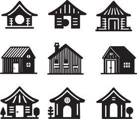 house home icon building vector set realestate roof real architecture design for construction black, silhouette, housing icons