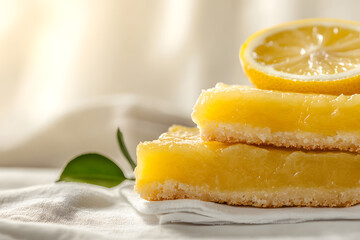 Irresistible lemon bars with a crispy, buttery crust and luscious lemon filling, beautifully plated.