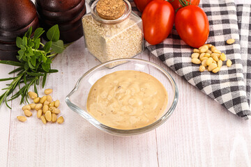 Delicious walnut creamy sauce in the bowl