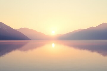 Fototapeta premium Serene sunrise over tranquil mountain lake