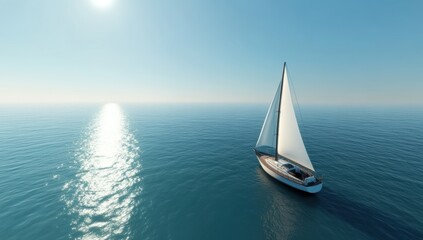 Elegant sailboat sailing on calm blue ocean with smooth water surface and gentle reflections in a peaceful and serene natural seascape