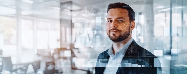 A professional businessman looks directly into the camera with confidence
