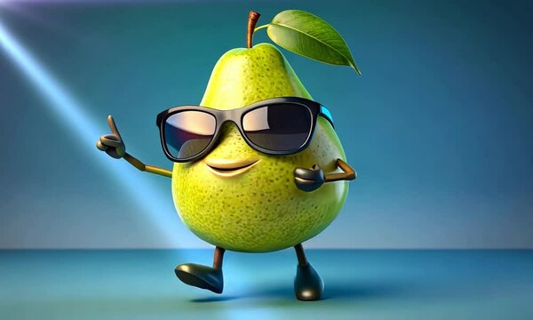 Animated Walking Pear Character with Sunglasses - Fun and Stylish Design