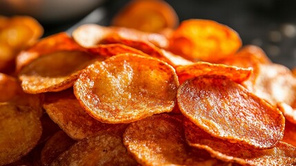 Crispy Potato Chips Pile Closeup