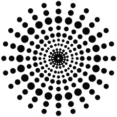 Black round halftone texture Dotted radial swirl or tornado shape