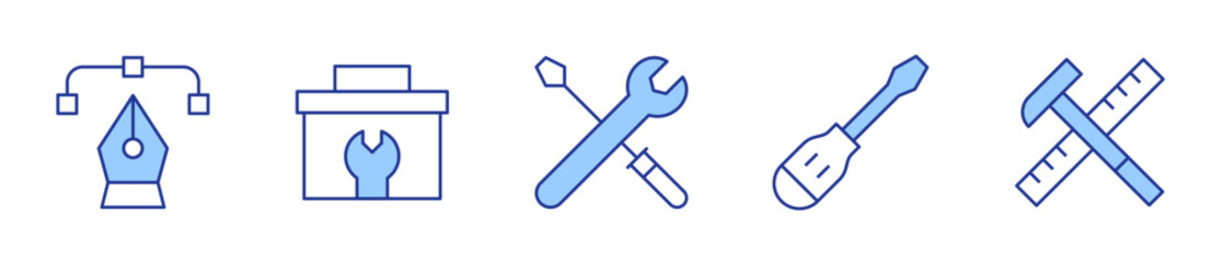 graphic tool, tool box, tools, hammer, screwdriver. Tools Icon vector illustration. Line Duotone style. Editable stroke