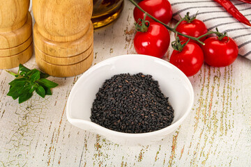 Black sesame seeds in the bowl