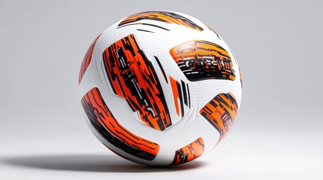 A soccer ball is placed on a white background with subtle lighting, showing off the design and stitching details.