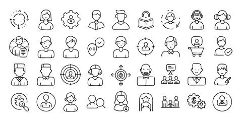 Obraz premium Collection of User Profile Icons: Outline Style Vector Set of People, Avatars, and Target Audience Graphics for Web Design and UI/UX Projects