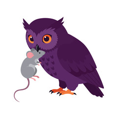 Obraz premium Owl carrying a mouse in its beak, flat design vector art