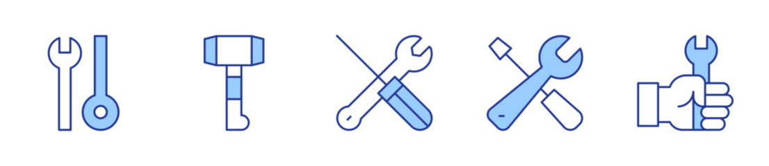 tools, construction and tools, settings, wrench. Tools Icon vector illustration. Line Duotone style. Editable stroke