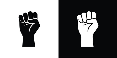 Raised fist icon set. Black raised fist symbol silhouette vector illustration isolated on white background