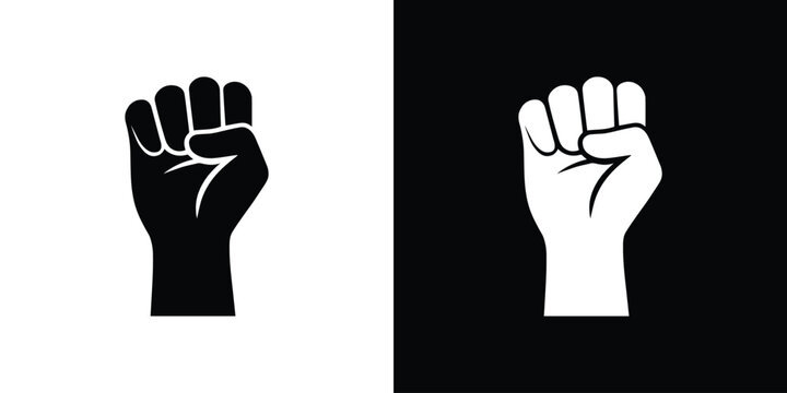 Raised fist icon set. Black raised fist symbol silhouette vector illustration isolated on white background