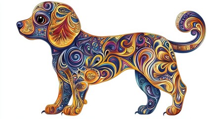 Fototapeta premium Colorful and Creative Abstract Dog Illustration with Decorative Swirls and Patterns