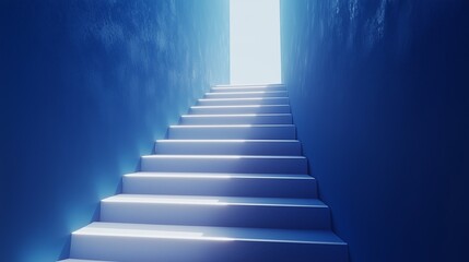 Fototapeta premium Bright Light at the End of a Blue Staircase Journey to Success and Achievement Metaphor