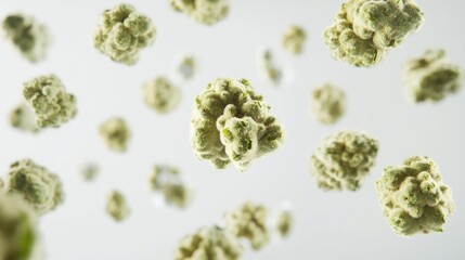 Floating cannabis buds in different sizes,