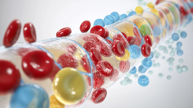 Metabolic syndrome cholesterol. Health blood sugar. Disease risk factors. Genetic study on cholesterol levels with DNA strand visualization.