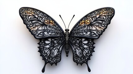 Intricate Black Butterfly Design with Elegant Patterns and Artistic Details