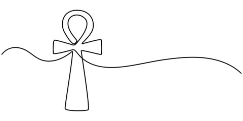 Continuous line drawing of ankh symbol. One line icon of ankh cross. One line drawing background. Vector illustration. Ankh cross black icon, Ankh symbol, Ankh symbol continuous one line drawing.
