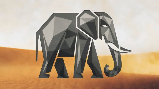 Geometric elephant icon with bold design against a desert backdrop – Great for nature, wildlife, or minimalist design content.