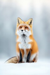 Fototapeta premium Majestic Red Fox Sitting in Snowy Landscape at Sunrise