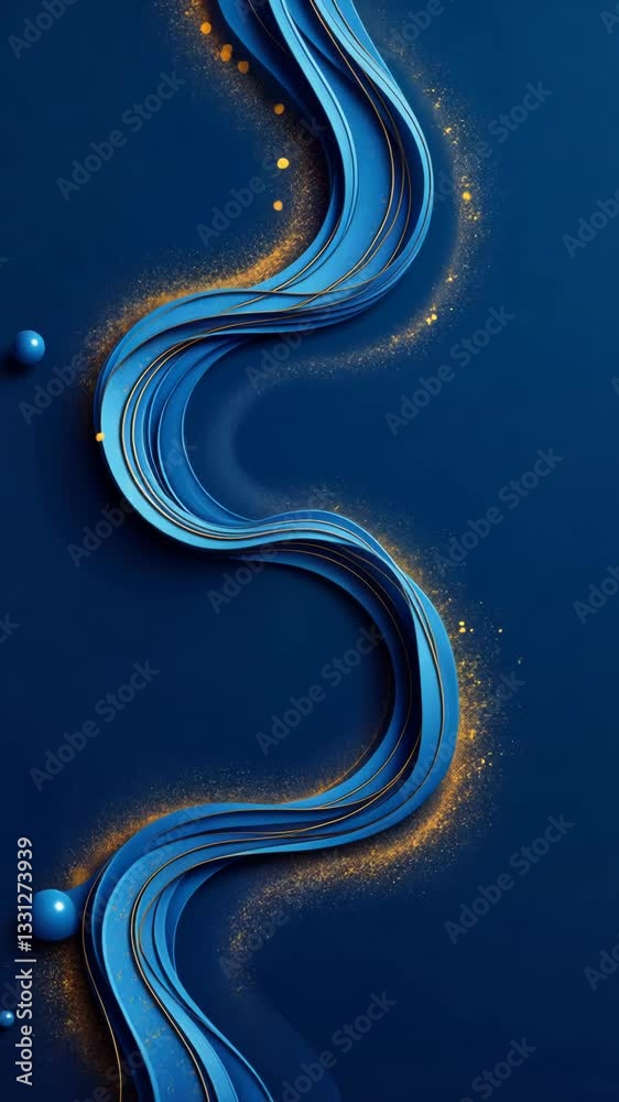 Poster a blue line with gold dots on it. the line is curved and has a lot of dots