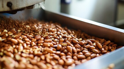 Obraz premium Automatic nut roasting machine processing almonds and peanuts