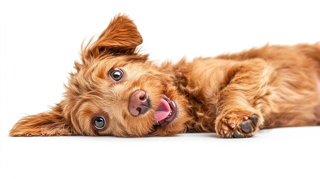 Adorable red cobber dog labradoodle dog puppy laying
