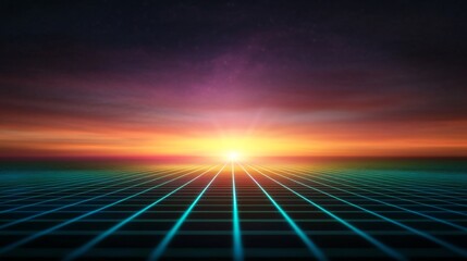 Sunrise over a futuristic grid
