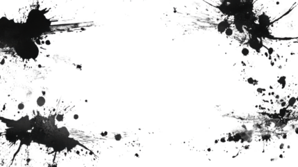 Black ink splattering on transparent background with copy space