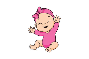 Cute Baby Girl Character Vector Illustration