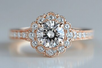 Rose gold diamond halo engagement ring