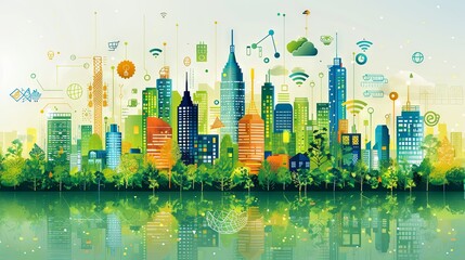 Obraz premium Illustration of a smart building concept design for a city. A graphic representation for your design ideas