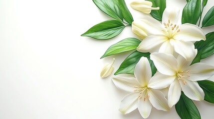 Fototapeta premium A vanilla flower with pods and leaves isolated on a white background