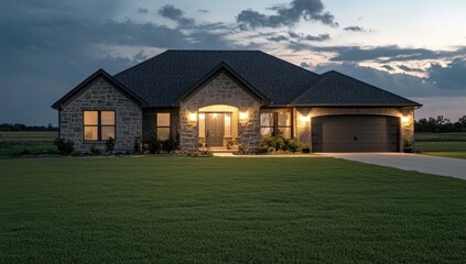 Obraz premium Rustic Farmhouse Evening Illumination