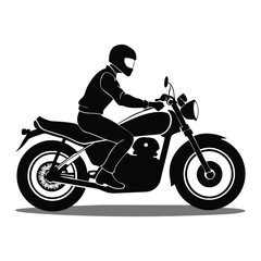 Fototapeta premium Man riding motorcycle silhouette vector black and white isolated on a white background