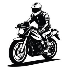 Man riding motorcycle silhouette vector black and white isolated on a white background