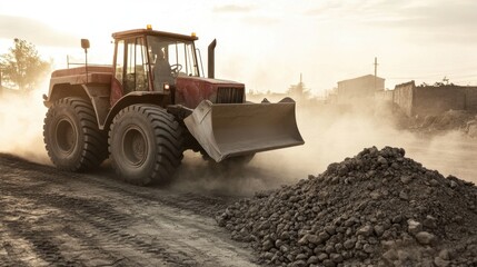 Massive wheel loader carrying a load of gravel