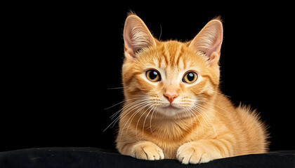 Adorable ginger kitten posing against a black background
