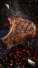 Juicy Bistecca alla Fiorentina with seasonings and smoke
