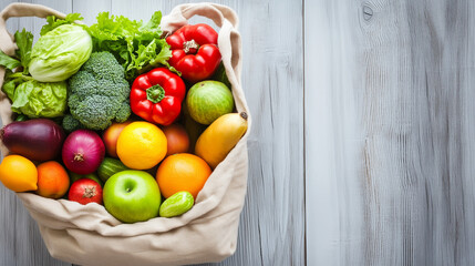 Fresh Vegetables and Fruits in a Shopping Bag, Symbolizing Healthy Living and Natural Choices