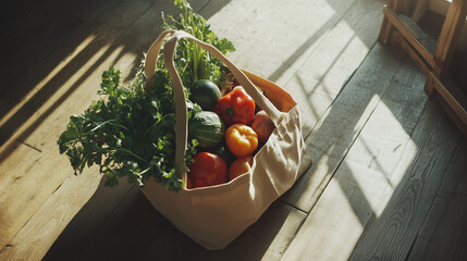 Fresh Vegetables and Fruits in a Shopping Bag, Symbolizing Healthy Living and Natural Choices
